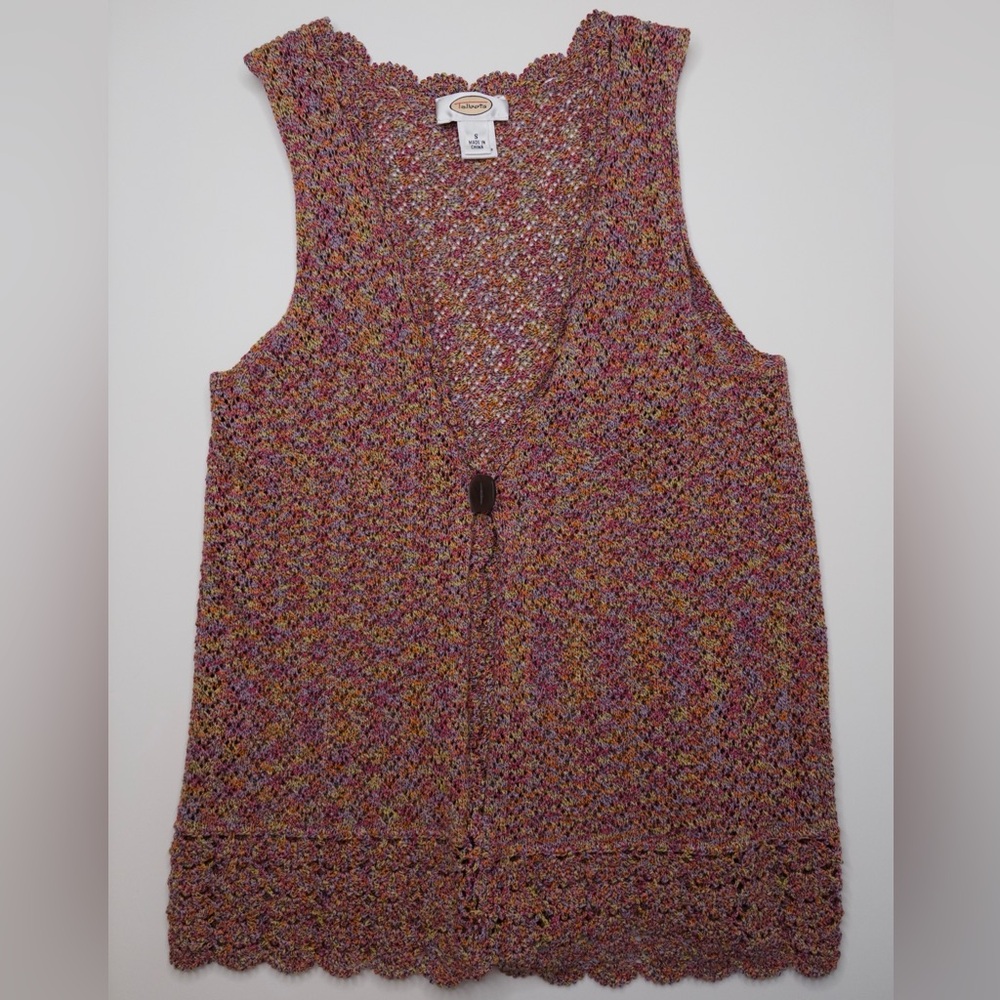 Vintage Talbots Rainbow Crochet Sweater Open Vest 90’s Y2K Retro Bohemian